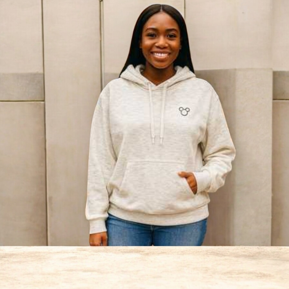 H&M/Divided & Disney Women's Light Grey Marl Mickey Mouse Hooded Sweatshirt